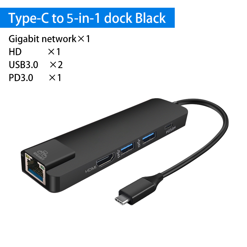 5 in 1 Type C to PD+2*USB3.0+ETHERNET+HDMI