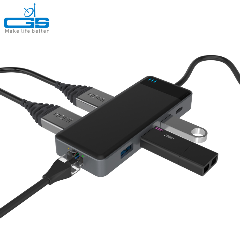 C to USB*3+HDMI*2+RJ45+PD