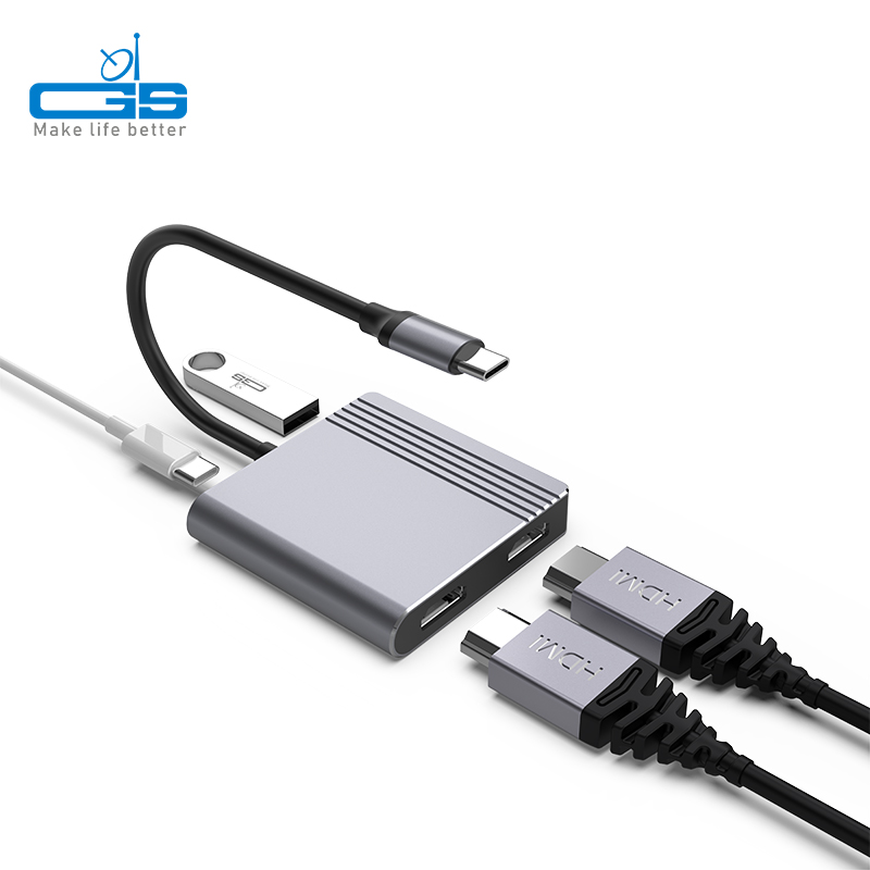 Type C to Dual HDMI+PD3.0+USB-A3.0